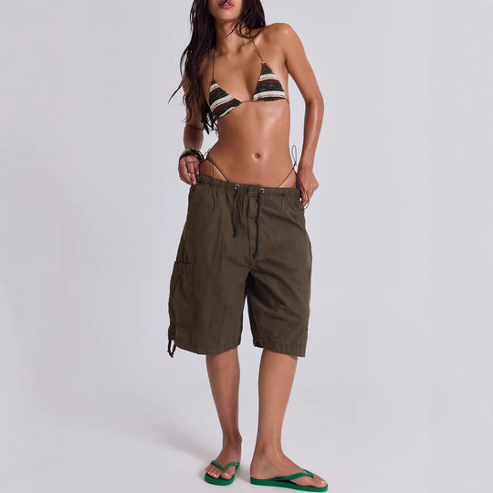 Damen lässige kurze Cargo-Shorts mit verstellbarem Bund und praktischen Taschen EB