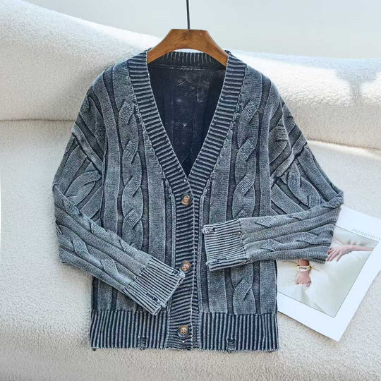 Damen Gemusterter Strickcardigan mit Zopfmuster und Knopfdetails EB