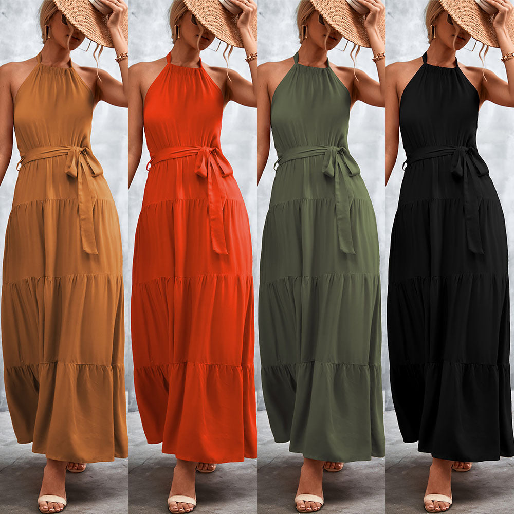 Damen Maxikleid mit schickem Halterdesign und fließendem Rock EB