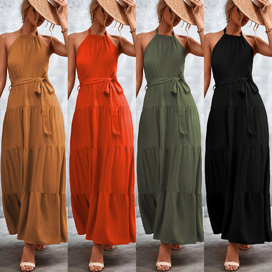 Damen Maxikleid mit schickem Halterdesign und fließendem Rock EB