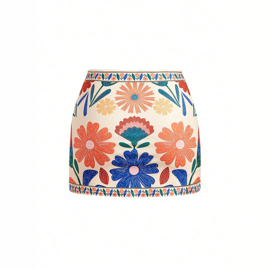 Damen Blumenmuster Badeanzug mit passendem Rock EB