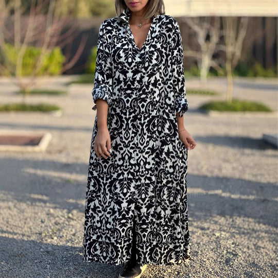 Damen Maxikleid mit elegantem Muster und fließendem Schnitt EB