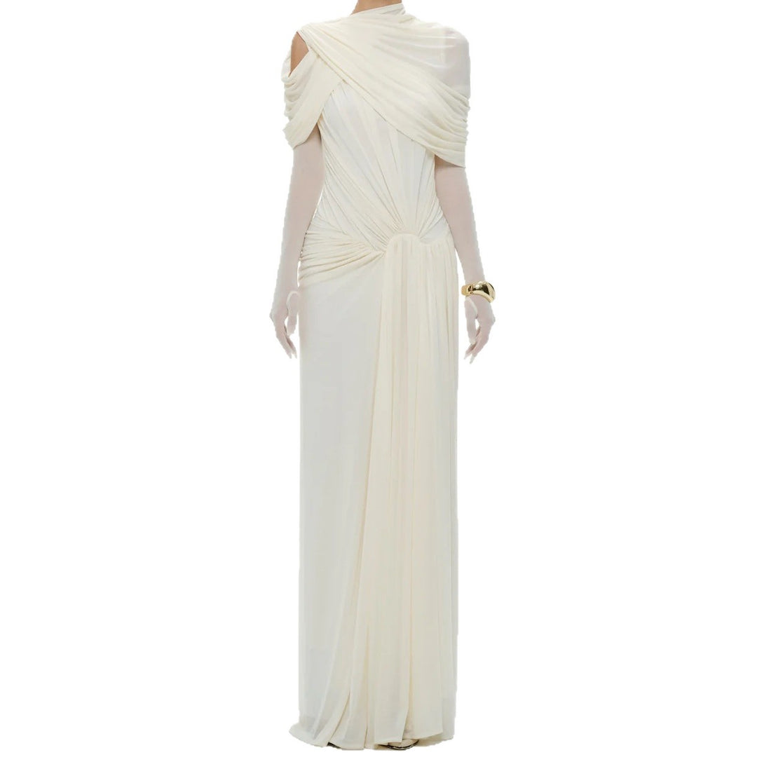 Damen elegantes Maxikleid mit innovativen Drapierungsdetails und asymmetrischem Oberteil EB