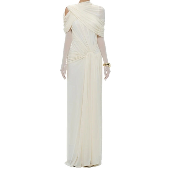 Damen elegantes Maxikleid mit innovativen Drapierungsdetails und asymmetrischem Oberteil EB