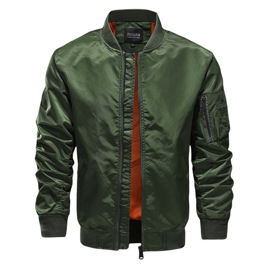 Herren Bomberjacke im Aviator‑Stil mit kontrastiertem Innenfutter und Utility-Ärmeltasche EB