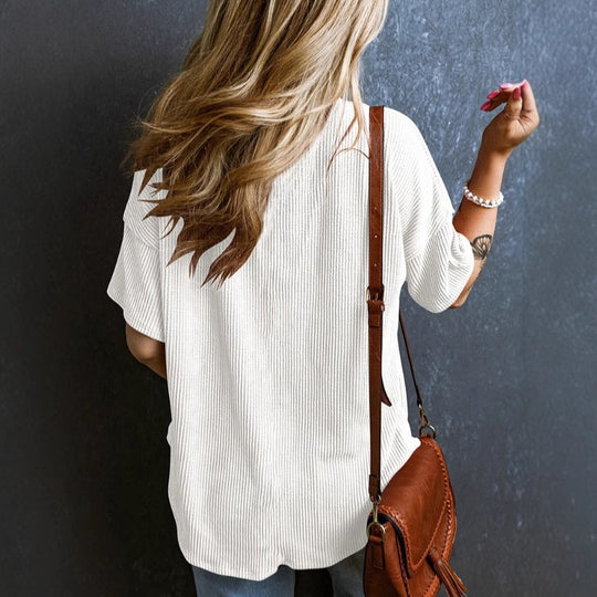 Damen lässiges Kurzarmshirt mit V-Ausschnitt und Brusttasche EB