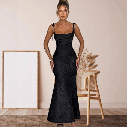 Damen Elegantes Langarm Abendkleid mit floralem Jacquard-Muster und zartem Rückenausschnitt EB
