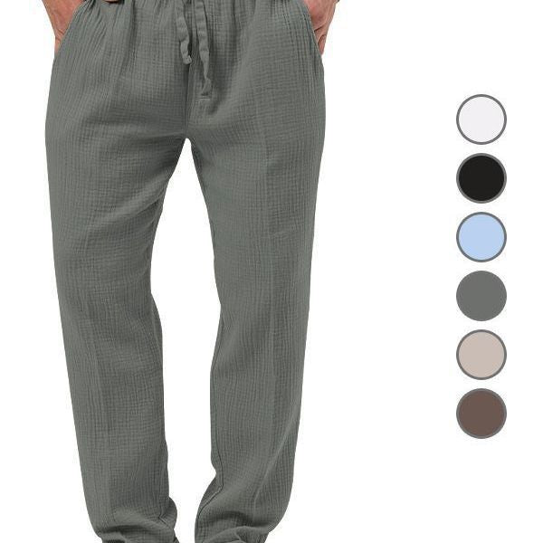 Herren nan lässige Leinen-Relaxhose mit elastischem Tunnelzugbund und praktischen Seitentaschen EB