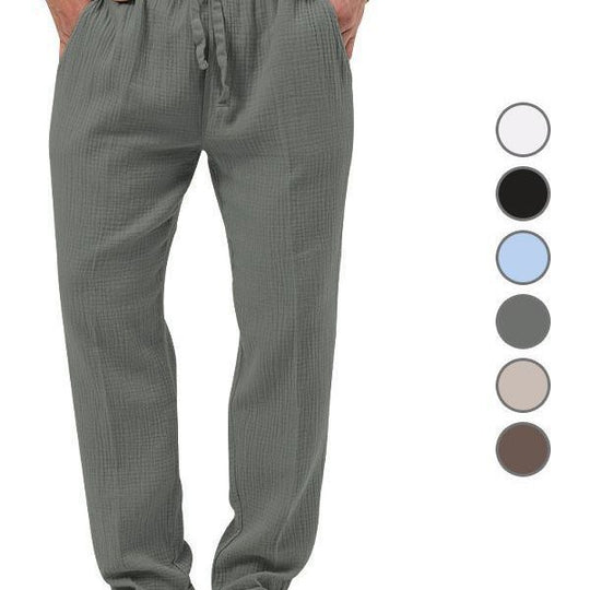 Herren nan lässige Leinen-Relaxhose mit elastischem Tunnelzugbund und praktischen Seitentaschen EB