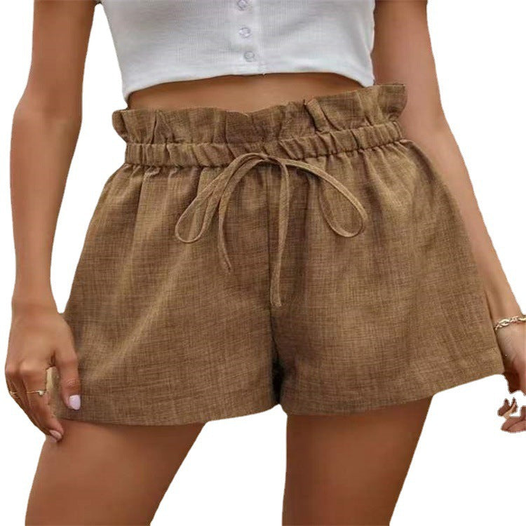 Damen luftige Leinen-Shorts mit elastischem Bund und Kordelzug EB