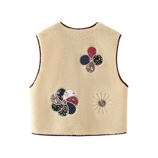 Damen Weste mit floralem Design und kuscheligem Fleece EB