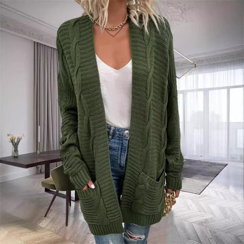 Damen Grobstrickcardigan mit seitlichen Taschen und feinem Muster EB