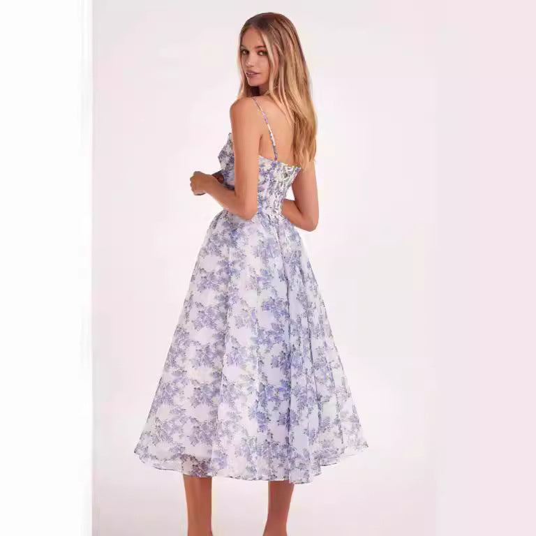 Damen Midi-Kleid mit elegantem Chiffon und floralen Applikationen EB