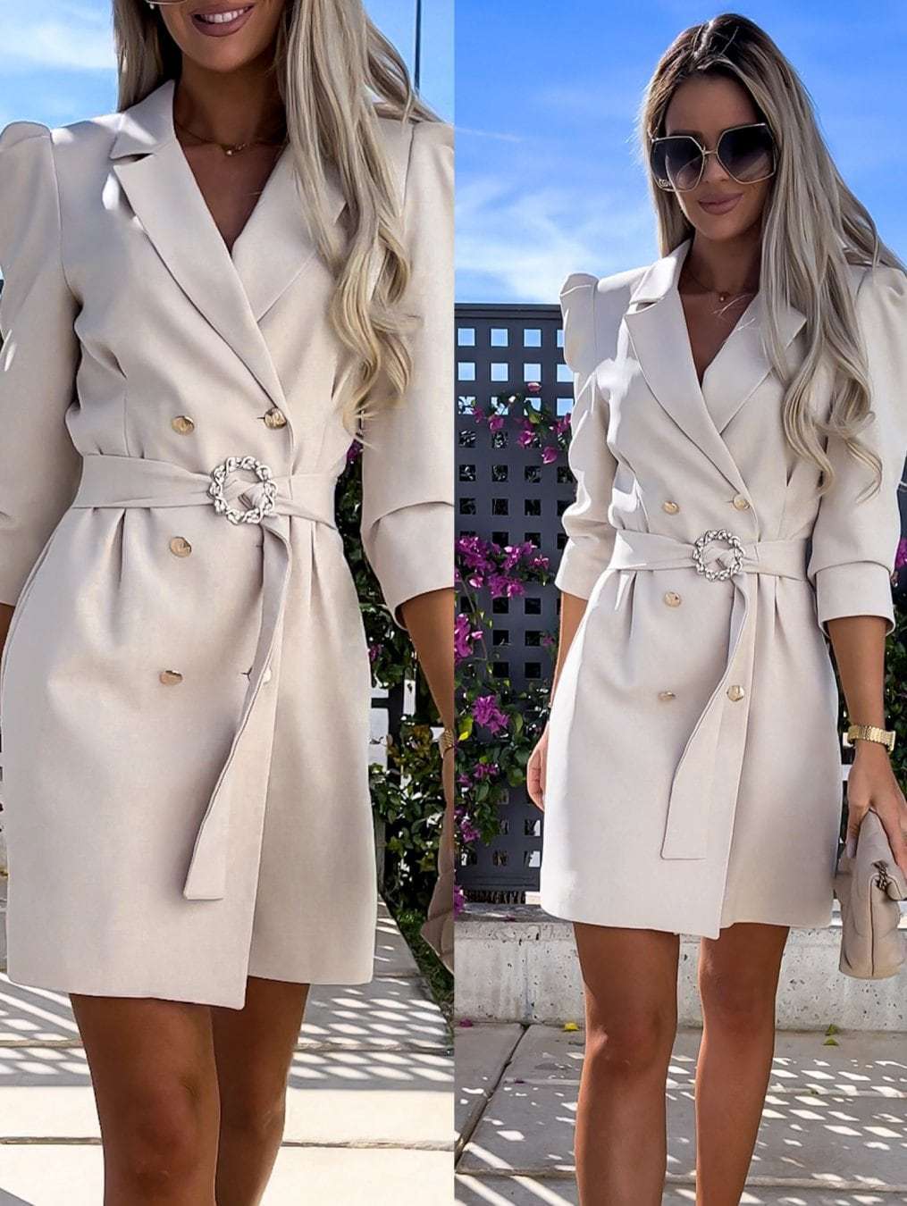 Damen Blazer Kleid mit tailliertem Schnitt und glamourösem Knopfdetail EB