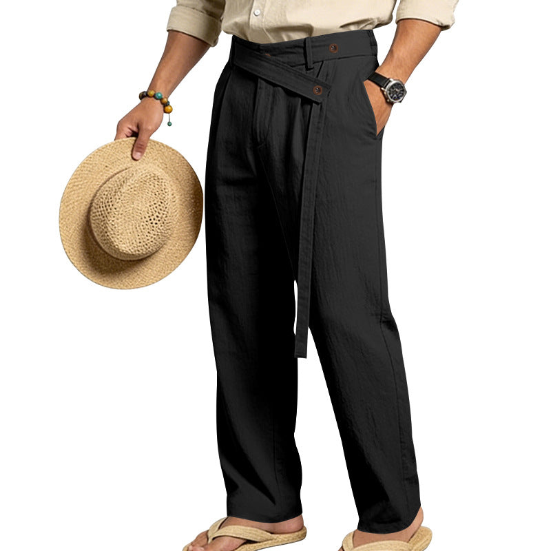Herren nan weite Leinenhose mit Wickelbund, hoher Taille und legerem Bein EB