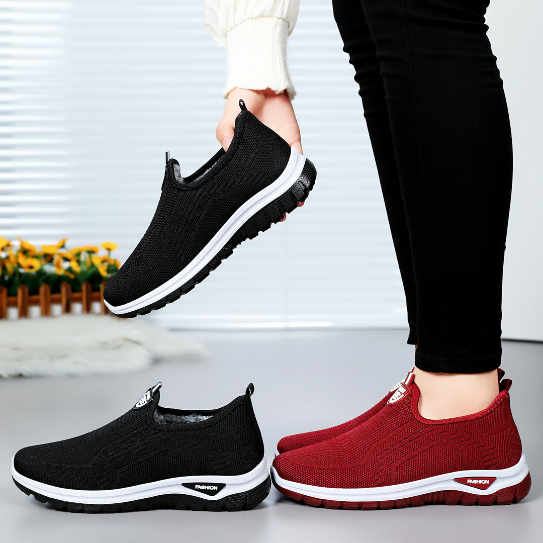 Damen Bequeme Slip-On Freizeitschuhe mit atmungsaktivem Strickdesign EB