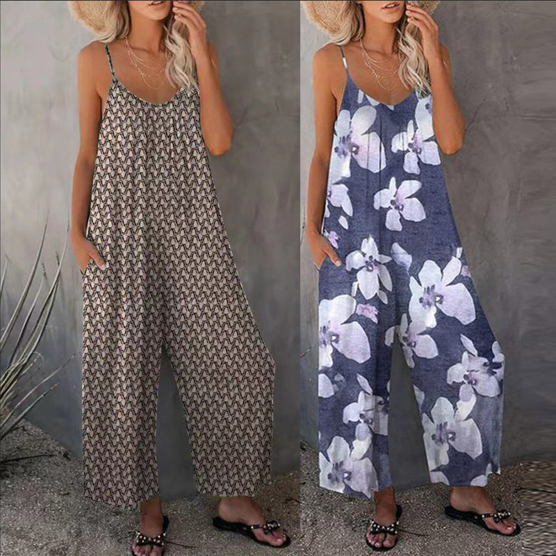 Damen Jumpsuit mit weitem Bein und modischem Muster EB