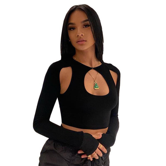 Damen Crop-Top mit Cut-Outs und langen Ärmeln EB