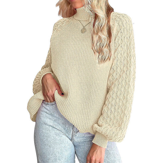Damen Grobstrickpullover mit Stehkragen und Strukturmuster EB