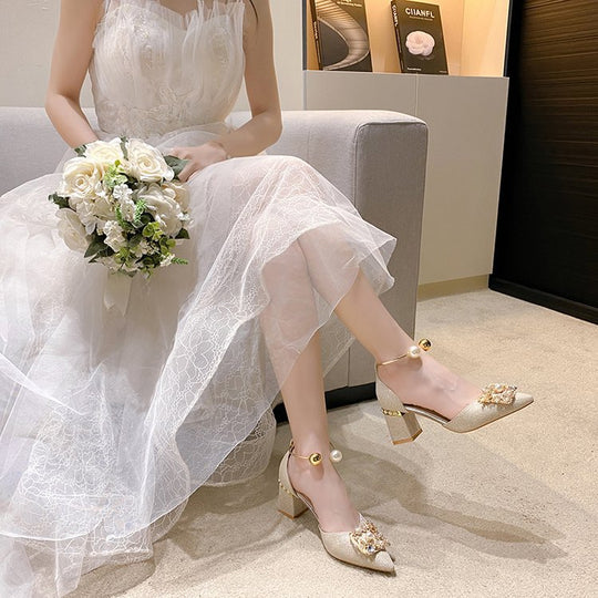 Damen elegante Slingback-Pumps mit luxuriösem Perlenschmuck EB
