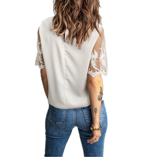 Damen Elegantes T-Shirt mit Spitze an den Ärmeln EB