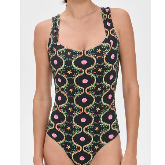 Damen Einteiler Badeanzug mit floralem Design und breiten Trägern EB