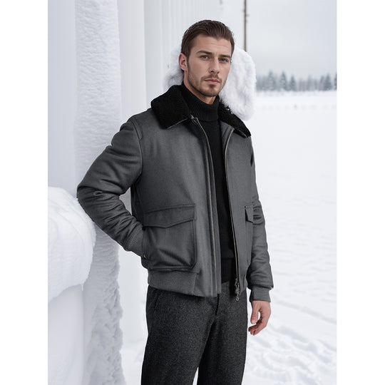 Herren modische Bikerjacke aus hochwertigem Wollmix mit warmem Futter EB