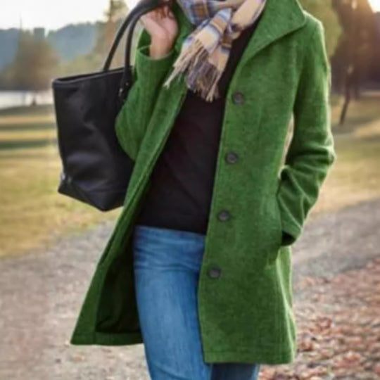 Damen eleganter Wollmantel mit klassischem Revers EB