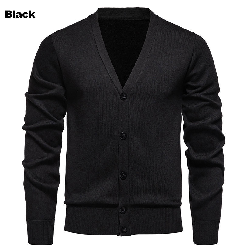 Herren kuschelige Strickjacke mit V-Ausschnitt und Knopfleiste EB