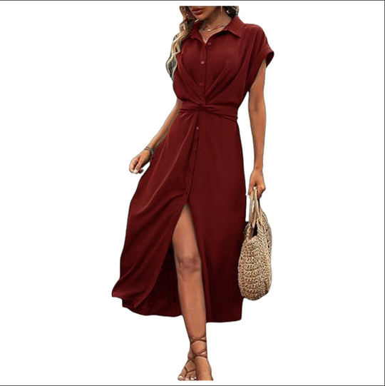 Damen Knielanges Hemdblusenkleid EB