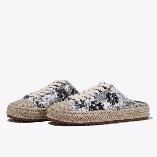 Damen Espadrilles mit glänzenden Pailletten und geflochtenem Jutesohle EB