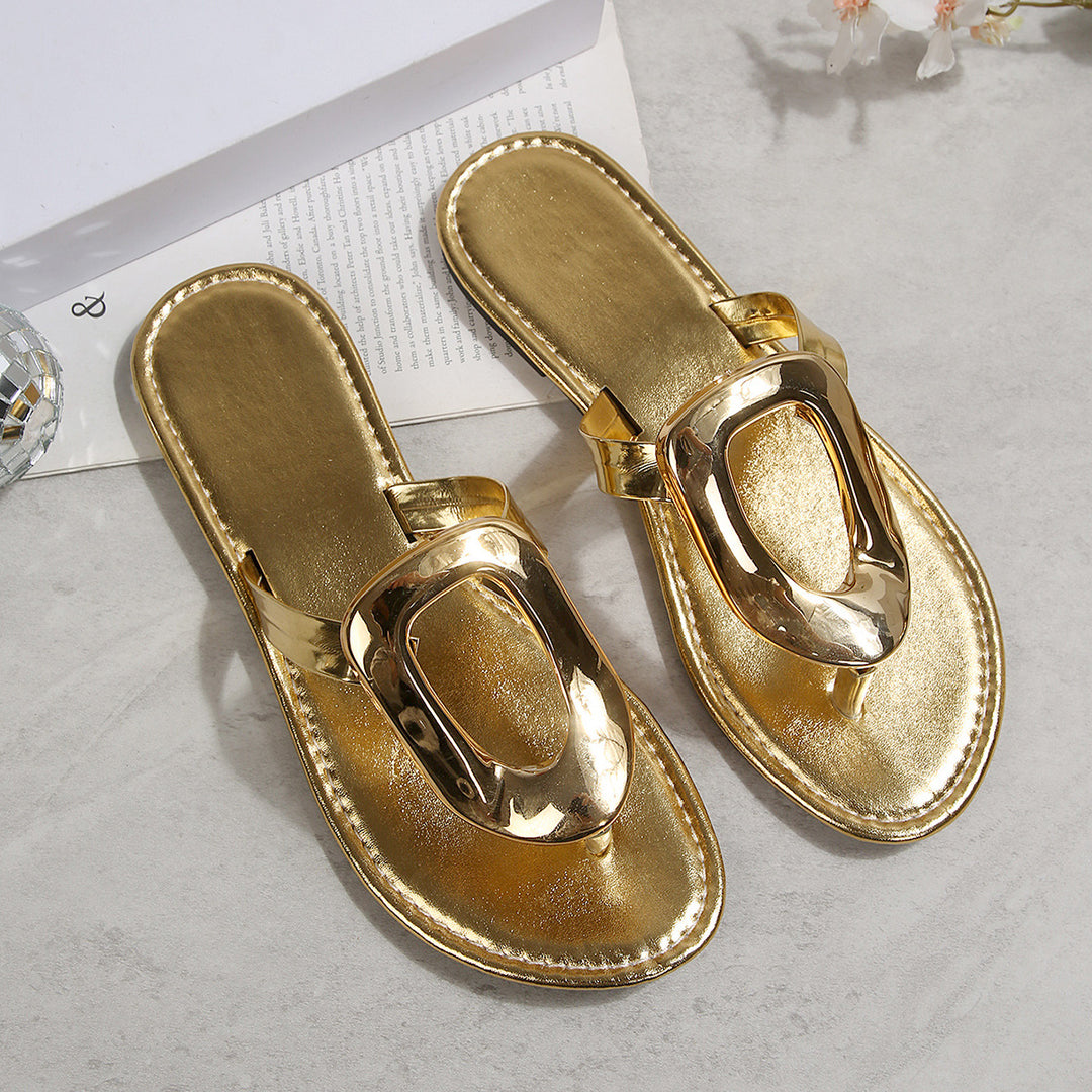 Damen modische Flip-Flops mit glanzvollem Metallelement EB
