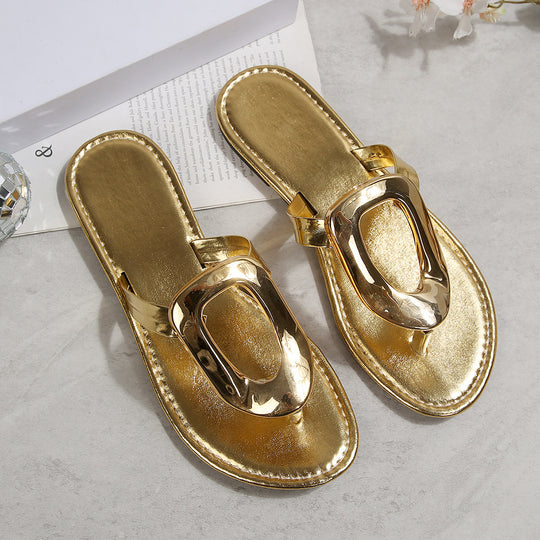 Damen modische Flip-Flops mit glanzvollem Metallelement EB