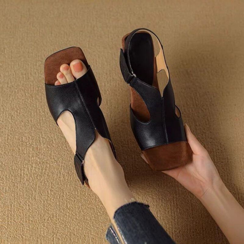 Damen elegante Open Toe Sandalen mit Blockabsatz EB