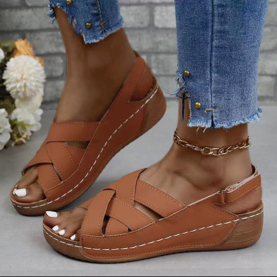 Damen Komfortable Wedge-Pantoletten mit verstellbaren Riemen EB