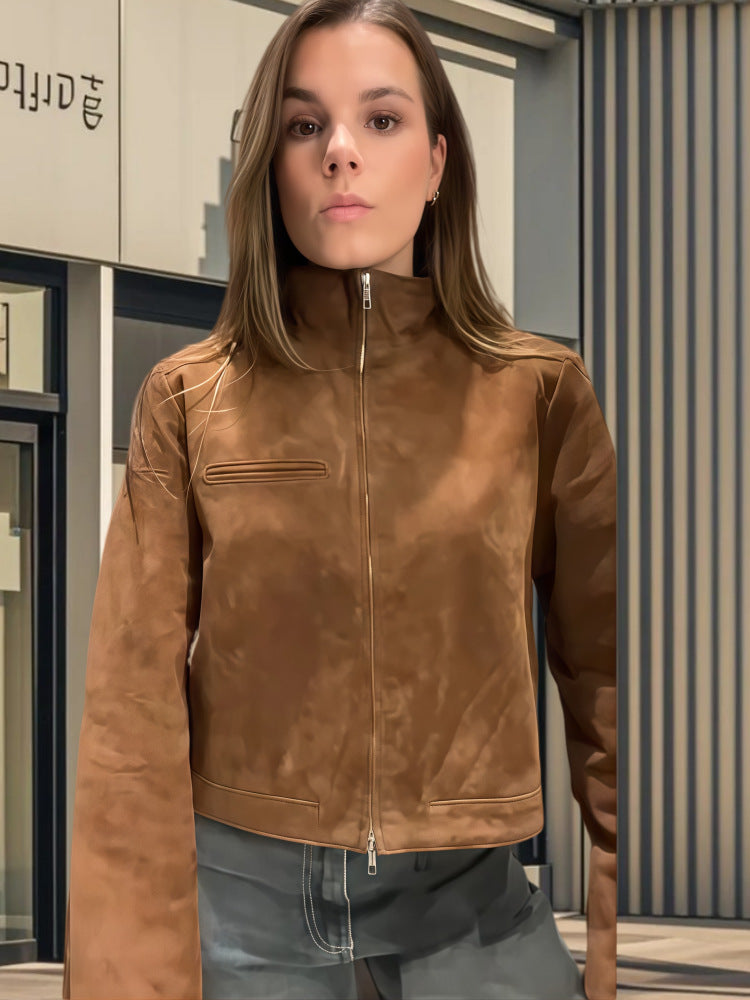 Damen Modische Kurzjacke aus Mikrofaser mit hohem Kragen EB