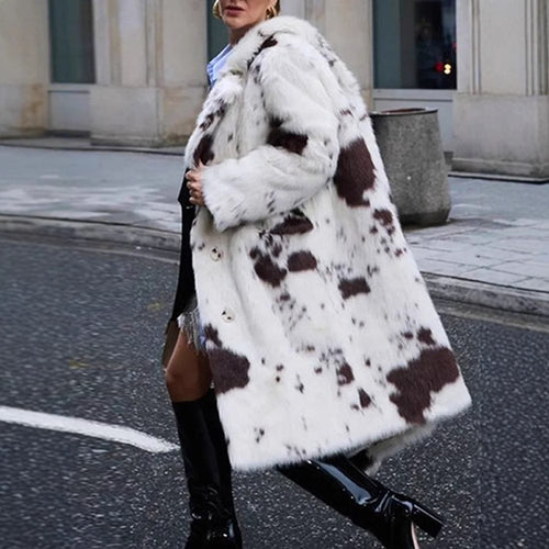 Damen Luxuriöse Kunstfelljacke mit auffälligem Tiermuster EB