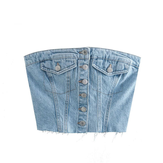 Damen Denim Bustier-Top mit Knopfleiste und figurbetontem Schnitt EB