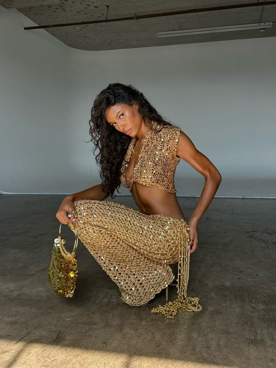 Damen Glitzerndes Festival-Outfit mit kurzem Rock und Bandeau-Oberteil EB