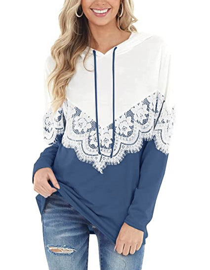 Damen Eleganter Hoodie mit Spitzenapplikationen EB