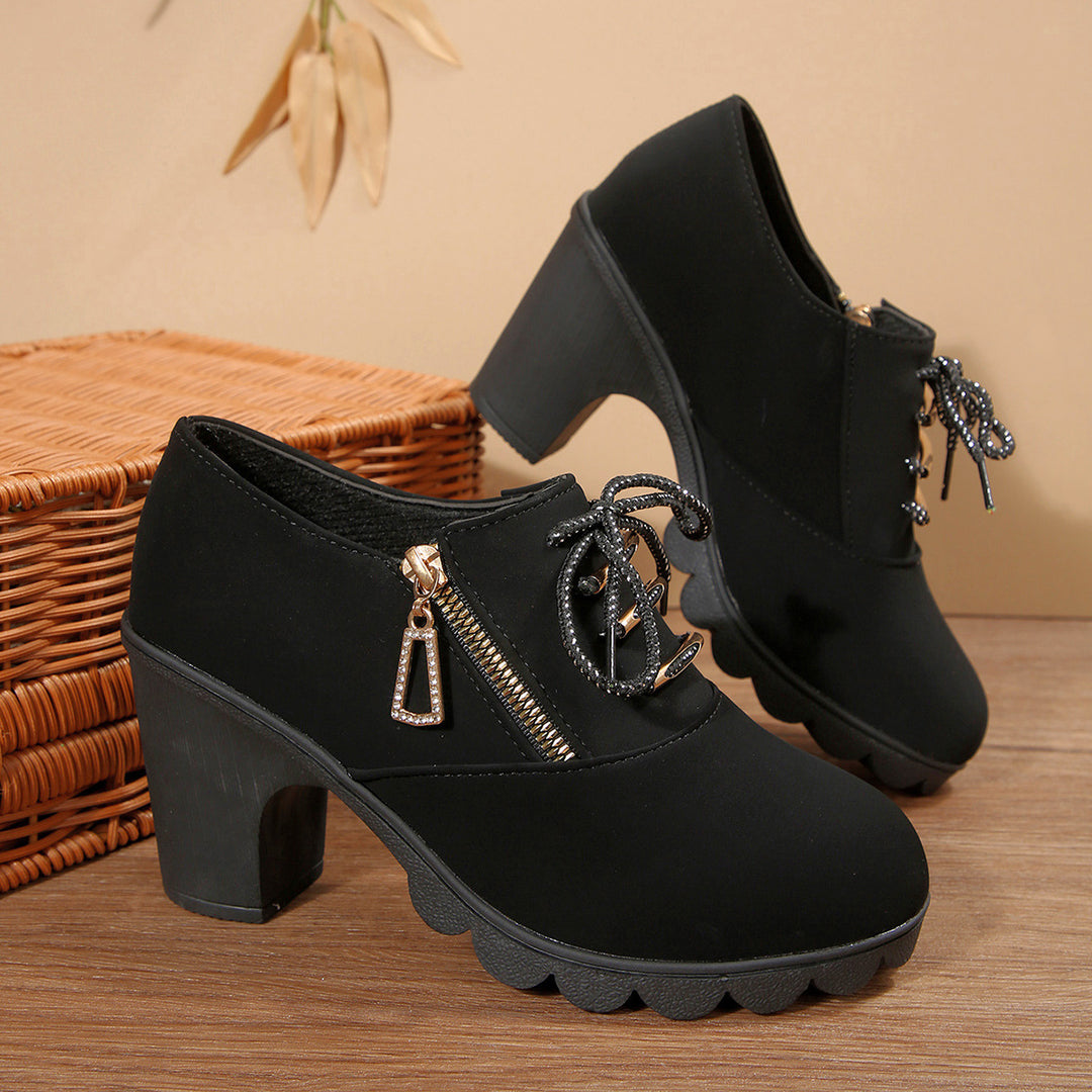 Damen Trendige Chelsea-Boots mit glattem Obermaterial und dekorativem Reißverschluss EB