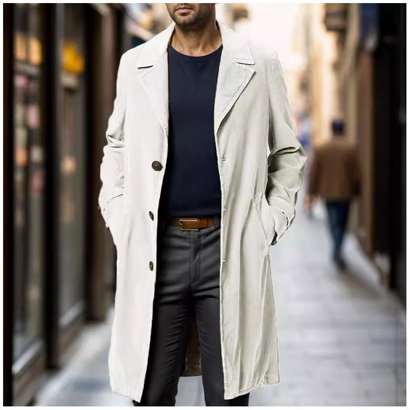 Herren eleganter Trenchcoat aus hochwertigem Gewebe mit praktischen Taschen EB
