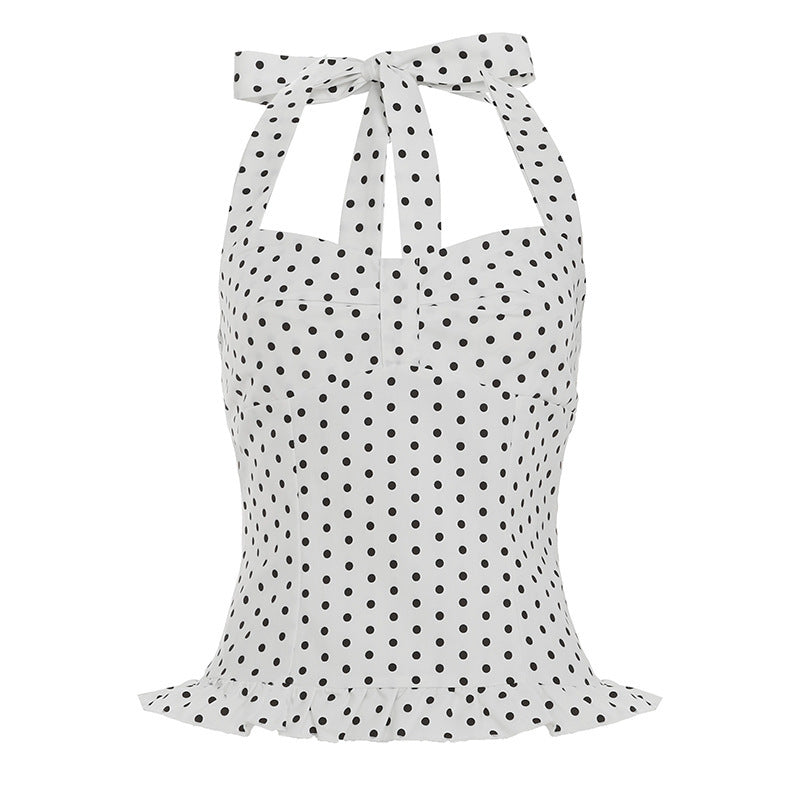 Damen Verspieltes Polka-Dots Oberteil mit schickem Rüschenabschluss EB