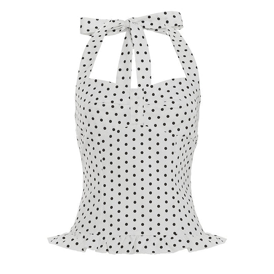 Damen Verspieltes Polka-Dots Oberteil mit schickem Rüschenabschluss EB