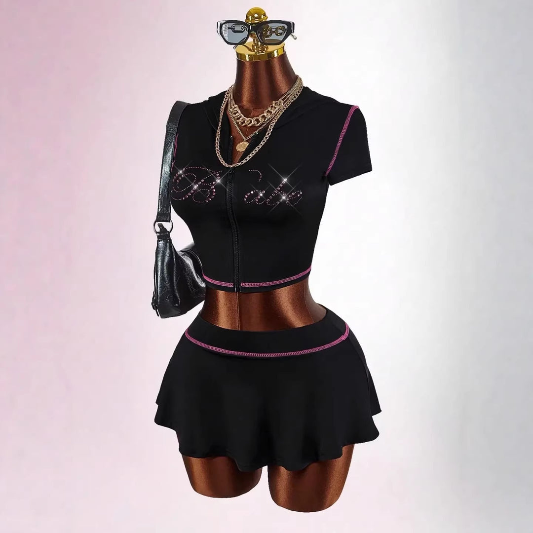 Damen sportliches Crop-Top mit Rock-Set EB