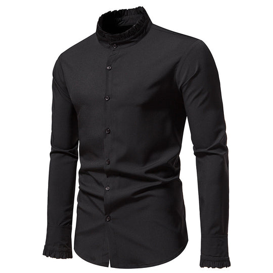 Herren Elegantes Langarmhemd mit Rüschendetails EB