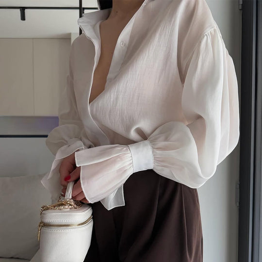 Damen elegante Bluse mit voluminösen Ärmeln EB
