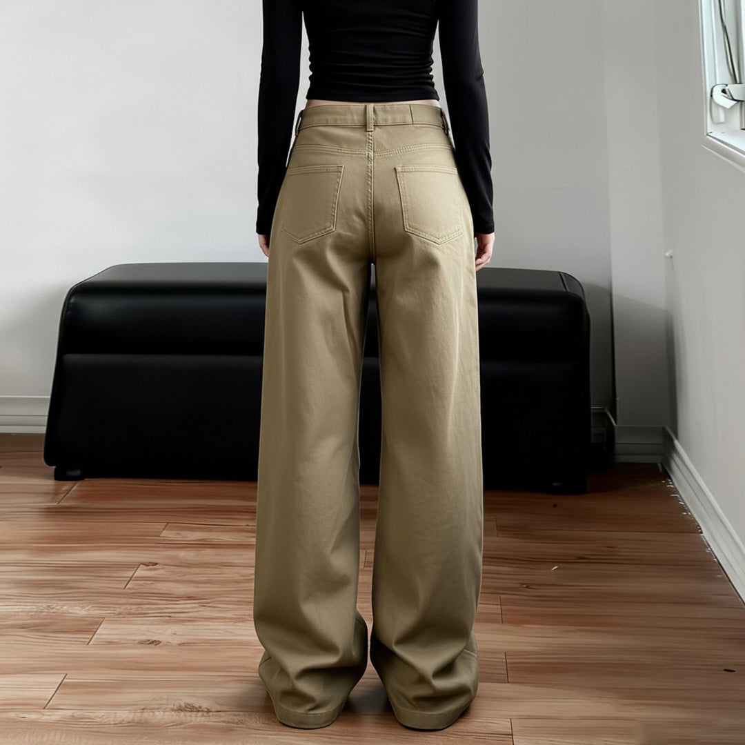 Damenweite Baumwollhosen mit weitem Bein und praktischen Taschen EB