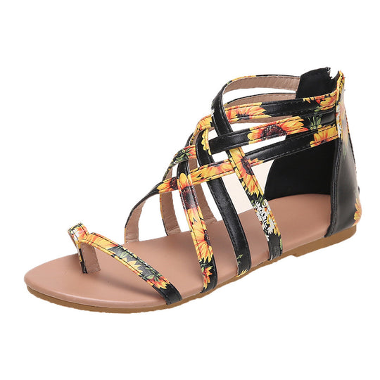 Damen Sommerliche Zehentrenner Sandalen mit floralem Design EB