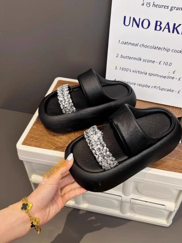Damen modische Clogs mit eleganter Glitzerapplikation und bequemer Sohle EB